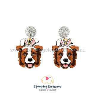 EASTER BROWN BORDER COLLIE DANGLE EARRINGS