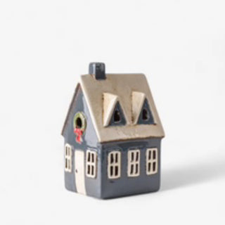 ALSACE TEA LIGHT COTTAGE NAVY WITH WREATH