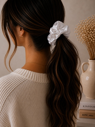 WHITE SATIN SCRUNCHIE