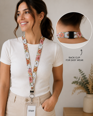 ORANGE FLORAL DESIGN LANYARD