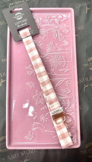 PASTEL PINK GINGHAM LANYARD