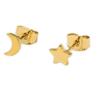 MIXED MOON AND STAR EARRINGS GOLD PLATED