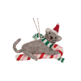 WOOL GREY CAT WITH CANDY CANE