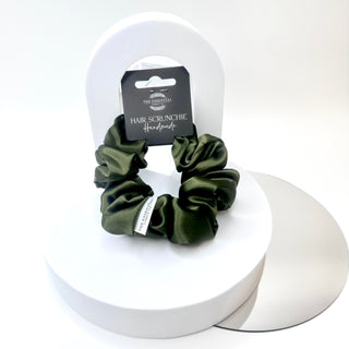 OLIVE GREEN SATIN SCRUNCHIE