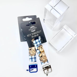 BLUE GINGHAM HIGHLAND COW KEY WRISTLET
