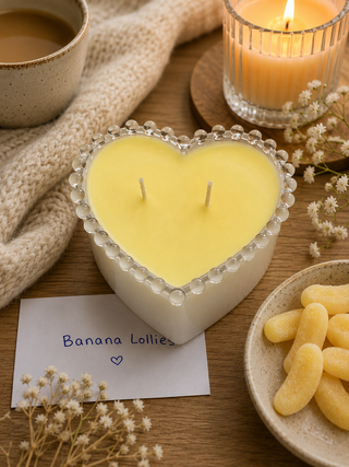 BANANA LOLLIES - FROSTED WHITE HEART CANDLE