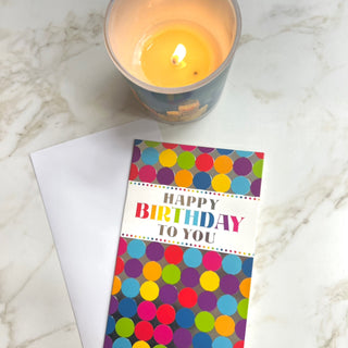 SILVER WITH COLOURFUL SPOTS HAPPY BIRTHDAY CARD