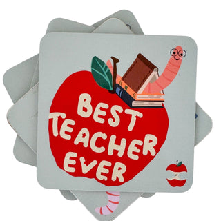 BOOKWORM BEST TEACHER COASTERS