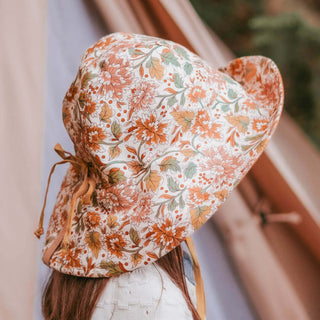 'Sightseer' Girls Wide-Brimmed Sun Bonnet -Peony / Maize / 3-6 YEARS (54-56CM)