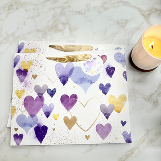 GIFT BAG - WHITE BAG W PASTEL HEARTS