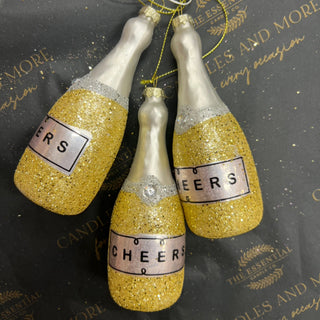 CHEERS WINE BOTTLE CHRISTMAS DECORATION (GOLD)