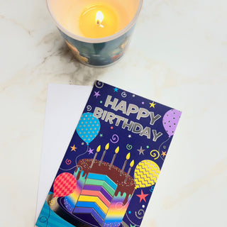 RAINBOW CAKE HAPPY BIRT5HDAY CARD