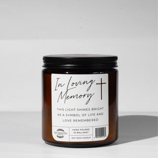 IN LOVING MEMORY WITH CROSS - KEEPSAKE CANDLE (LYCHEE PEONY)