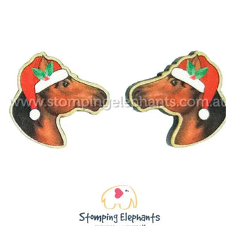 CHRISTMAS BROWN HORSE EARRINGS