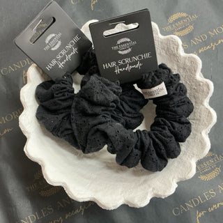 BLACK FLOWER EMBROIDERED SCRUNCHIE