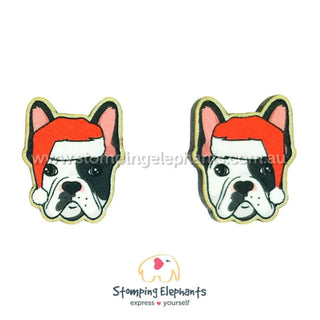 FRENCHIE BLACK AND WHITE XMAS EARRINGS