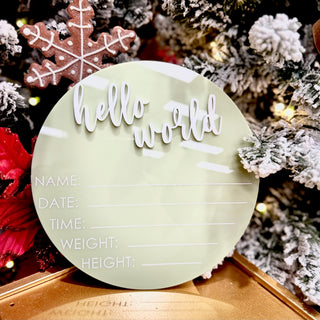 SAGE GREEN HELLO WORLD PLAQUE