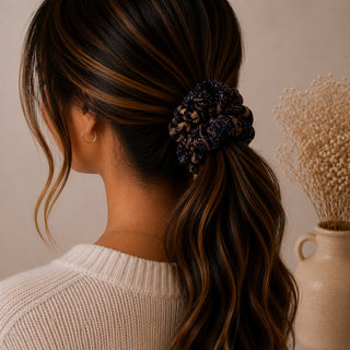 NAVY BLUE AND GOLD - HAIR SCRUNCHIE
