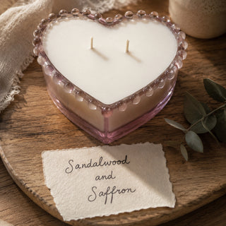 SANDALWOOD AND SAFFRON - PASTEL PINK HEART CANDLE