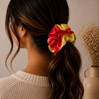 YELLOW AND RED SATIN DUO - HAIR SCRUNCHIE