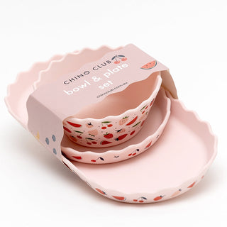 PINK FRUITS WAVY SILICONE BOWL AND PLATE SET