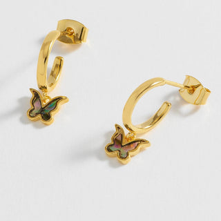 ABALONE BUTTERFLY HOOP EARRINGS GOLD PLATED