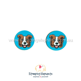 BROWN BORDER COLLIE ON AQUA EARRINGS