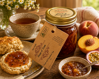 PEACH AND PASSIONFRUIT JAM 330G - HOUSE OF SCONE