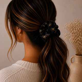 BLACK AND GOLD STARS - HAIR SCRUNCHIE