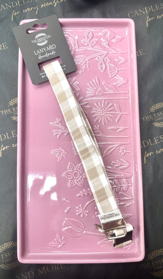 BEIGE GINGHAM LANYARD
