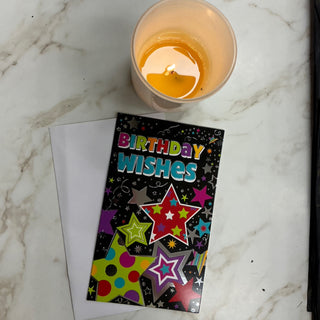 BLACK BIRTHDAY WISHES CARD WITH STARS