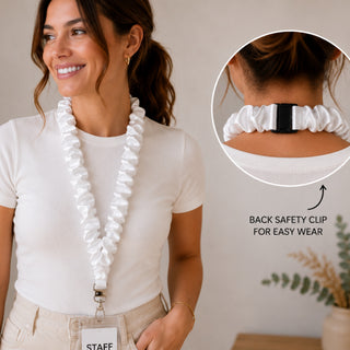 WHITE SATIN SCRUNCHIE LANYARD