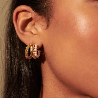 TRIO PEARL LAYERED 18K GOLD PLATED EARRINGS