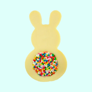 Chocolate Bunny with coloured Freckle Tail I Freckleberry - Plain White Chocolate With MULTI Colour Freckle Tail