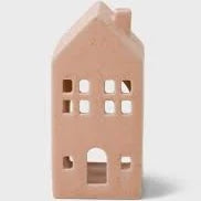 IINCENSE CONE HOLIDAY PINK CERAMIC TOWNHOUSE W/ 20 INCENSE CONES ~ PERSIMMON CHESTNUT