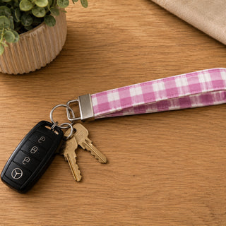 PINK AND WHITE GINGHAM KEY WRISTLET