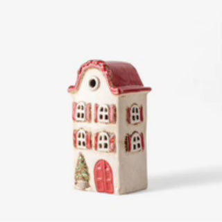 ALSACE TEA LIGHT VILLA CHRISTMAS STONE WITH RED SHUTTERS