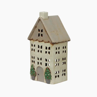 CHRISTMAS TEA LIGHT HOUSE STONE WITH POTS MEDIUM