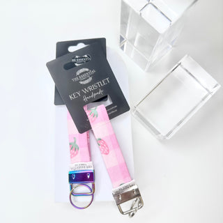 PINK STRAWBERRY GINGHAM KEY WRISTLET