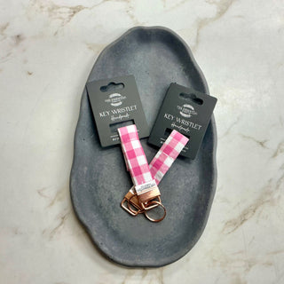 PINK AND WHITE GINGHAM KEY WRISTLET