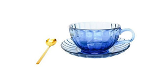 MAISY GLASS TEACUP SET - BLUE 14CM