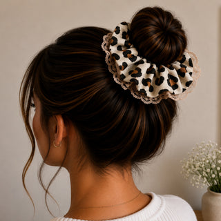 LEOPARD PRINT WITH LACE   - HAIR SCRUNCHIES