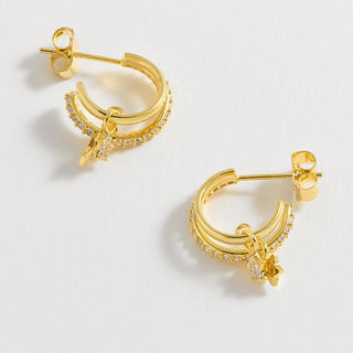 DUO PAVE STAR HOOPS GOLD PLATED