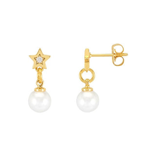 STAR AND PEARL STUD DROP EARRINGS GOLD PLATED