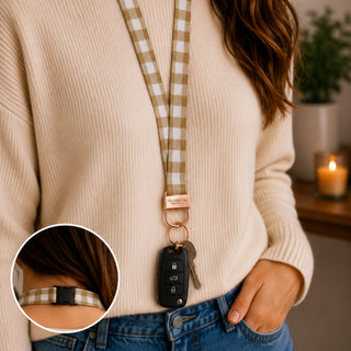 MUSTARD GINGHAM LANYARD