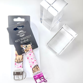 PINK FLORAL HIGHLAND COW KEY WRISTLET