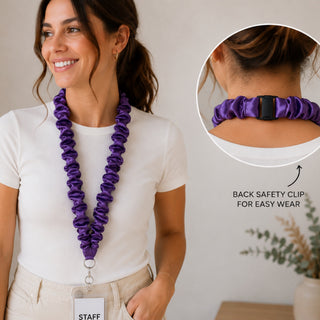 PURPLE SATIN SCRUNCHIE LANYARD