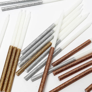SILVER GLITTER DIPPED CAKE CANDLES (PACK OF 12)