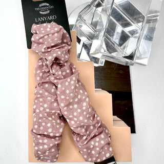 DUSTY PINK AND WHITE DOTS SCRUNCHIE LANYARD