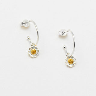 MINI WILDFLOWER HOOP DROP EARRINGS GOLD AND SILVER PLATED